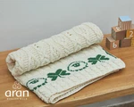 Aran Baby Blanket 100% Merino Wool With Shamrocks Irish Knit Throw 30"X 38". Fixed Price $62.90.