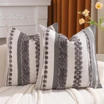 Grey Throw Pillow Covers 18X18 Set Of 2 Boho Stripe Tufted Deco.... Fixed Price $35.99.