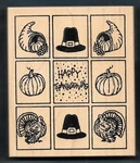 Northwoods Fall Happy Thanksgiving Patch Quilt Turkey Nature Large Rubber Stamp. Fixed Price $18.99.