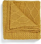Patchwork Blanket, 100% Merino Wool, Cable Throw For Couch Yellow. Fixed Price $156.60.
