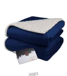Pure Warmth Velour Sherpa Electric Heated Warming Blanket Full Navy Blue. Fixed Price $74.99.