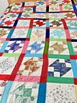 Vintage Patch Quilt, Colorful, Some Wear, Hand Quilted, 68 X 78. Fixed Price $39.00.