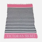 Victorias Secret Beach Blanket Throw Cotton Black White Striped Logo Pink New. Fixed Price $16.07.