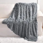 Yusoki Grey Faux Fur Throw BLANKET,2 LAYERS,50" 60", Gray Soft Fuzzy Fluffy. Fixed Price $30.89.