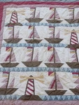 Vintage Nautical Hand Quilted Blanket Sailboat Lighthouse Themed. Fixed Price $122.00.