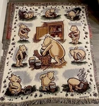 Vtg Disney Classic Pooh Woven Tapestry Fringe Blanket Winnie The Hunny Pots. Fixed Price $39.99.