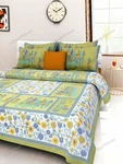 Jaipuri Floral Print Home Decor Double Green Color Bed Sheet With 2 Pillow Cover. Fixed Price $13.55.