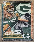 Rare Green Bay Packers Clay Matthews Woven Tapestry Throw Blanket 44X60 Usa Htf. Fixed Price $62.95.