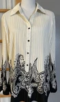 East 5TH Pleated Paisley Blouse Sz 0X Cream Black Button Up Career Party Boho. Fixed Price $24.00.