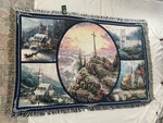 Thomas Kinkadepainter Of Light Sunrise Christian Cross Fringed Throw Blanket. Fixed Price $29.00.
