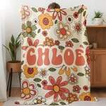 Retro Floral Nursery Bedding Vintage Flower Kids Throw Custom Girl Name Art. Fixed Price $48.99.