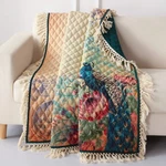 Barefoot Bungalow Eden Peacock Quilted Throw Blanket White 50X60-INCH. Fixed Price $91.07.