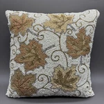 Autumn Hill Hand Beaded Throw Pillow Fall Maple Leaf Decor 13" Square Cream Gold. Fixed Price $34.00.