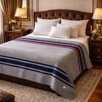 Vintage Faribault Woolen Mill 100% Blanket 74X102 Gray Navy Red Stripe Usa. Fixed Price $269.00.