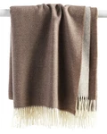 Sferra Soft Merino Lambswool Throw Jonni Mocha Brown Twisted Fringe 50X70" New. Fixed Price $168.90.