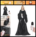 Heated Wearable Electric Blanket With Foot Pocket And Sleeves, Grey. Fixed Price $139.99.