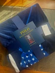 Nwt Polo Ralph Lauren Navy Multi Americana Logo Fleece Throw Blanket. Fixed Price $129.00.