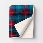 Plaid Plush Throw Blanket With Faux Shearling Reverse Blue - Threshold. Fixed Price $24.00.