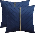 Navy Blue Velvet Throw Pillow Covers 26X26 Inch Pack Of With Gold Leather Deco. Fixed Price $34.95.