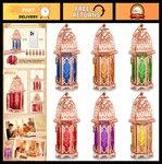 6 Pcs Moroccan Lanterns - Vintage Eid Decorations, Gold Hanging Candle Lamps For. Fixed Price $57.03.