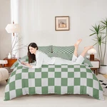 Manfei Dark Green Grid Duvet Cover Set King Size Reversible Geometric Plaid. Fixed Price $50.23.