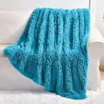 Yusoki Teal Faux Fur Throw BLANKET,2 LAYERS,50" 60", Turquoise Soft Fuzzy. Fixed Price $21.99.