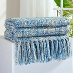 Multi-color Light Blue Cable Woven Throw Blanket For COUCH,60"X80" Boho Style.... Fixed Price $67.66.