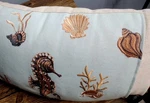 Coastal-nautical Embroidered Shells, Seahorse, Coral Throw Pillow Blue/brown/tan. Fixed Price $24.00.