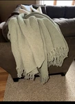Green Textured Throw Blanket. Fringe Detail. 50 60. Hardly Used. Fixed Price $18.25.