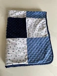 Just Born Baby Boy Blanket Blue Patch And Stars Plush Sherpa- Flaw. Fixed Price $13.00.