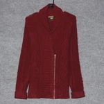 Eddie Bauer Womens Wool Blend Shawl Collar Zip Front Cable Knit Sweater Burgundy. Fixed Price $24.49.