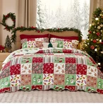 Bedsure Christmas Quilt Queen Set +2 Pillow Shams Reversible Tree Candy Snowmen. Fixed Price $49.99.