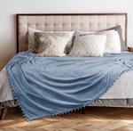 Pavilia Blue Throw Blanket With Pom. Fixed Price $8.99.