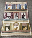 Vtg Triple Woven Tapestry Throw Afghan Blanket Cat The Window Cotton 46X67. Fixed Price $60.00.