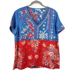 John Mark Embroidered Linen Boho Top Size Medium Artsy Floral Birds. Fixed Price $29.99.