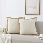 Nordeco Home Set Of 2 Throw Pillow Covers Burlap Linen Trimmed Tailored Edges.... Fixed Price $37.31.