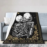 Skull Lovers Hot Kiss, Tarot Print Flannel Sofa Blanket, Travel Comfortable. Fixed Price $16.06.