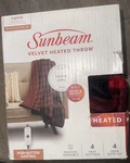 Sunbeam Velvet Heated Throw Lush & Silky Plaid 50 X 60 Inch Blanket Brand New. Fixed Price $36.00.