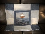 Ooak Denim Art Patch Quilt Blue Plush Soft Baby Blanket Nautical Ship Ocean. Fixed Price $59.99.