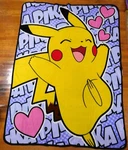 Pokeman Pikachu Blanket The Northwest Company 42" X 56" Purple Hearts. Fixed Price $18.00.