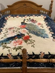 Vintage Mexican Novatex Colorful Peacock Blanket W/navy Blue Border King Size. Fixed Price $140.00.