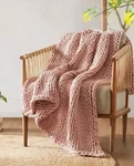 Madison Park Pink Blush Chunky-knit Handmade Throw Blanket, 50" X 60". Fixed Price $49.99.