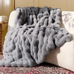 Blunique Ultra Soft Cozy Faux Fur Blanket, Throw, Bubble Light Grey. Fixed Price $77.99.
