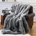 Battilo Home Wolf Faux Fur Blanket 60X80 Grey Reversible Plush. Fixed Price $179.99.
