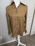 Women Camel Long Sleeve Button-up Shirt Xxs $365 Retail Nwt 100% Silk. Fixed Price $49.99.