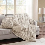 Ruched Faux Fur Plush Throw Blanket And Pillow Set With 2 Matching Square. Fixed Price $63.99.