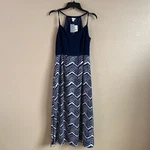 J. Crew Womens Size 6P Halter Top Split Hem Navy Cream Chevron Print Midi Dress. Fixed Price $59.00.