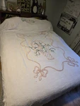 Vintage Chenille Bedspread 72 X 102 Floral Flower Vase. Fixed Price $20.00.