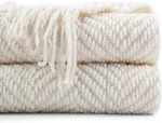 Battilo Home Cream White Throw Blanket For Couch, Ivory 50"X60",. Fixed Price $44.92.