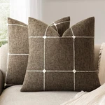 Pack Of 2 Decorative Faux Linen Jacquard Check Throw Pillow Covers Farmhouse .... Fixed Price $26.85.